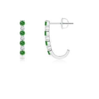 2mm AAAA Tsavorite and Diamond J-Hoop Earrings in P950 Platinum