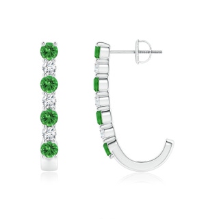 3mm AAAA Tsavorite and Diamond J-Hoop Earrings in P950 Platinum