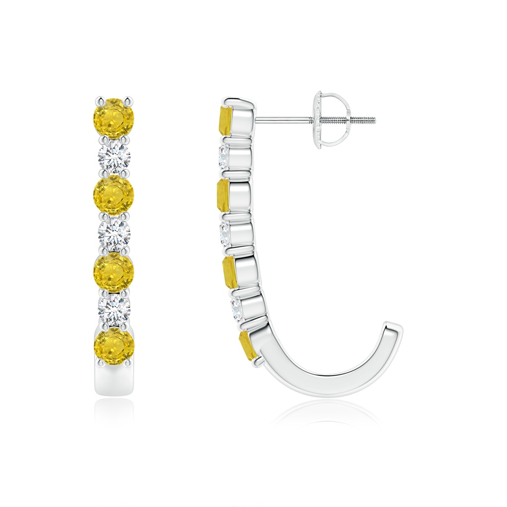 3mm AAA Yellow Sapphire and Diamond J-Hoop Earrings in White Gold
