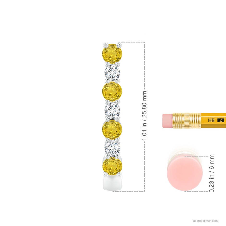 3mm AAA Yellow Sapphire and Diamond J-Hoop Earrings in White Gold ruler