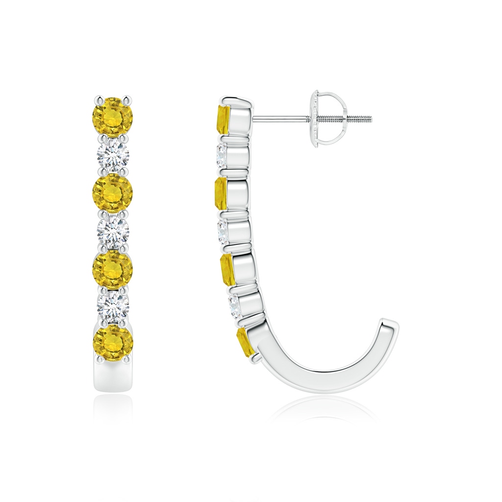 3mm AAAA Yellow Sapphire and Diamond J-Hoop Earrings in P950 Platinum