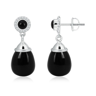 16x12mm AAA Black Onyx Drop Earrings with Diamonds in 10K White Gold