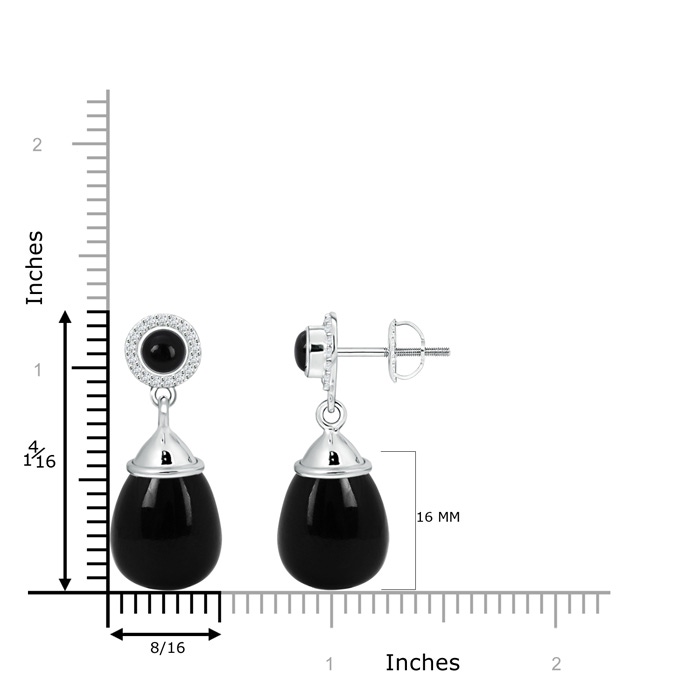 16x12mm AAA Black Onyx Drop Earrings with Diamonds in White Gold Product Image