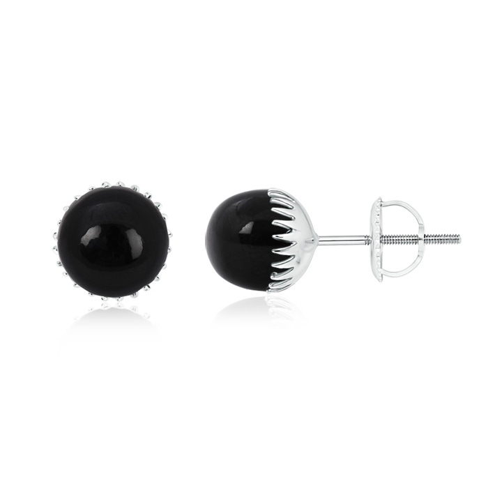 10mm AAA Black Onyx Ball Stud Earrings in White Gold