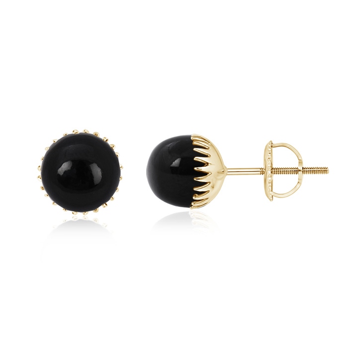 10mm AAA Black Onyx Ball Stud Earrings in Yellow Gold 
