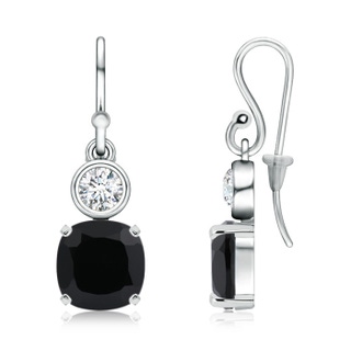 7mm AAA Cushion Black Onyx Drop Earrings with Diamond in White Gold