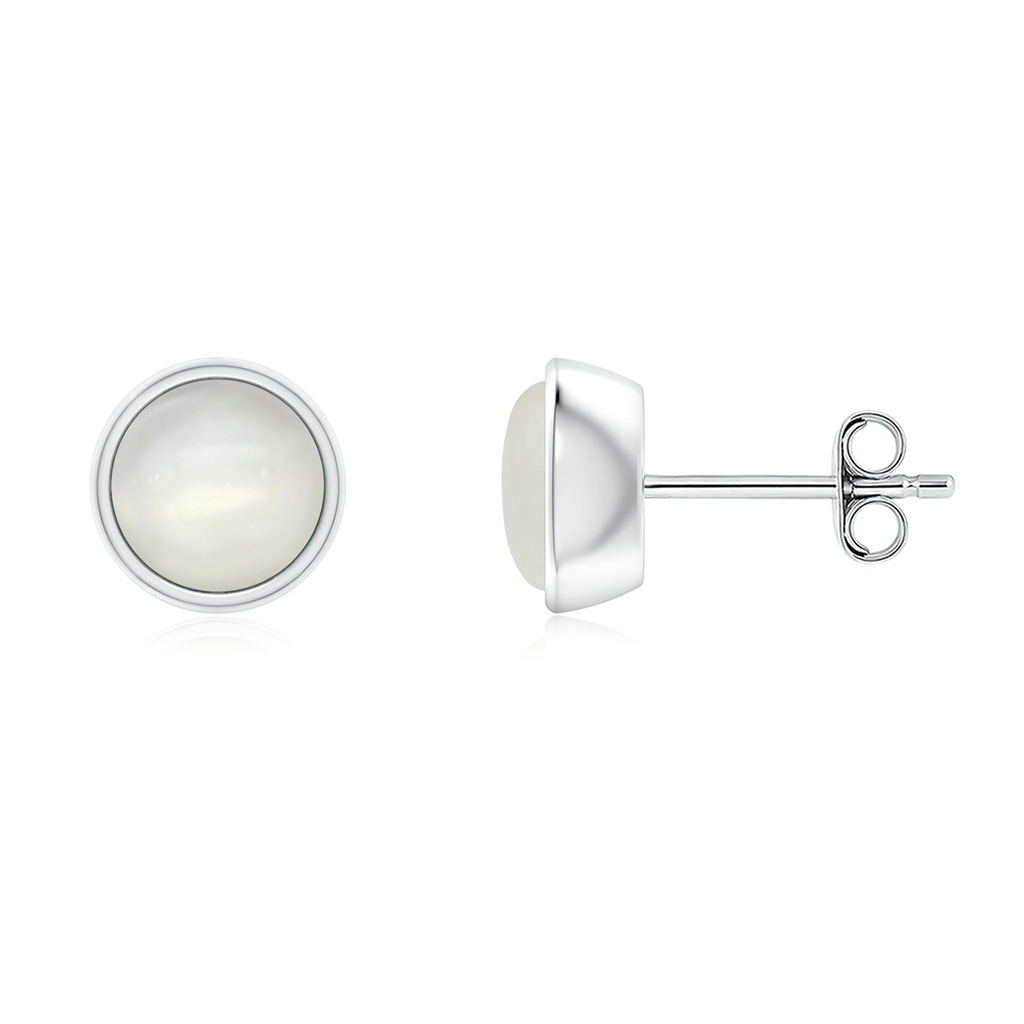 6mm AAAA Bezel-Set Round Cabochon Moonstone Stud Earrings in S999 Silver