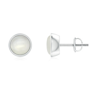 6mm AAAA Bezel-Set Round Cabochon Moonstone Stud Earrings in White Gold