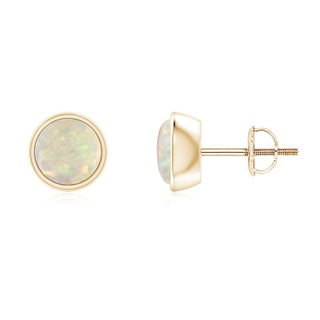 6mm AAA Bezel-Set Round Cabochon Opal Stud Earrings in 9K Yellow Gold