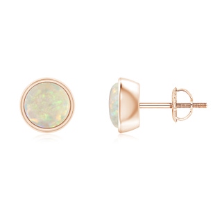 6mm AAA Bezel-Set Round Cabochon Opal Stud Earrings in Rose Gold
