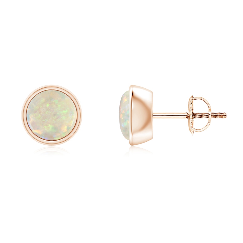6mm AAA Bezel-Set Round Cabochon Opal Stud Earrings in Rose Gold 