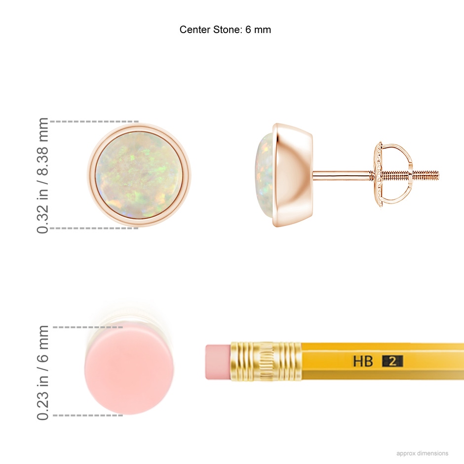 6mm AAA Bezel-Set Round Cabochon Opal Stud Earrings in Rose Gold ruler