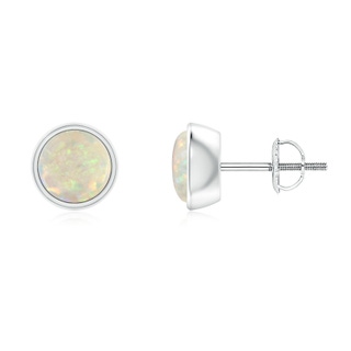 6mm AAA Bezel-Set Round Cabochon Opal Stud Earrings in White Gold