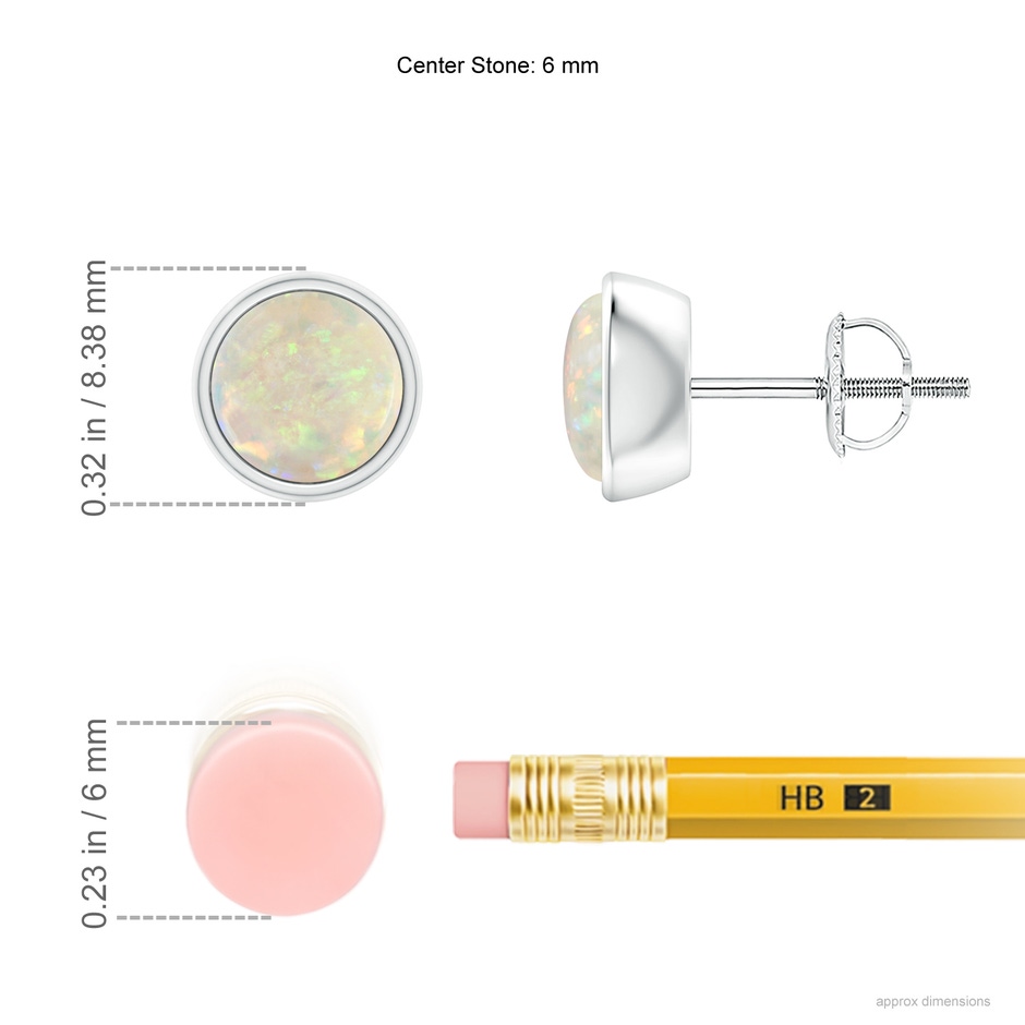 6mm AAA Bezel-Set Round Cabochon Opal Stud Earrings in White Gold ruler