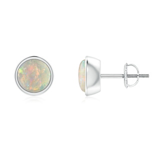 6mm AAAA Bezel-Set Round Cabochon Opal Stud Earrings in 9K White Gold