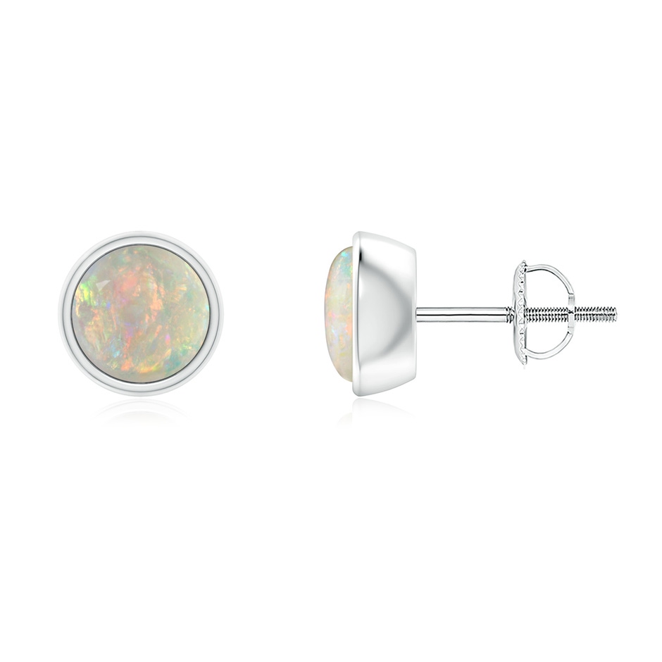 6mm AAAA Bezel-Set Round Cabochon Opal Stud Earrings in P950 Platinum 