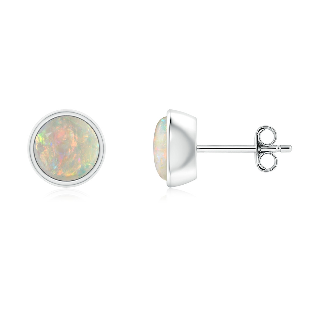 6mm AAAA Bezel-Set Round Cabochon Opal Stud Earrings in S999 Silver