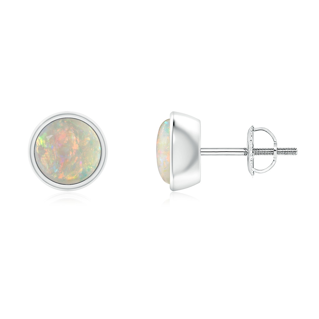 6mm AAAA Bezel-Set Round Cabochon Opal Stud Earrings in White Gold