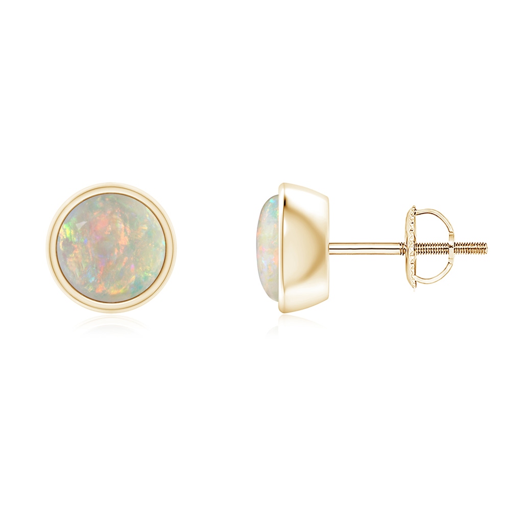 6mm AAAA Bezel-Set Round Cabochon Opal Stud Earrings in Yellow Gold