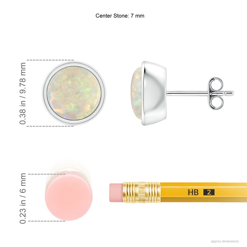 7mm AAA Bezel-Set Round Cabochon Opal Stud Earrings in S999 Silver ruler