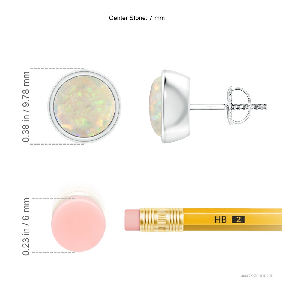 7mm AAA Bezel-Set Round Cabochon Opal Stud Earrings in White Gold ruler