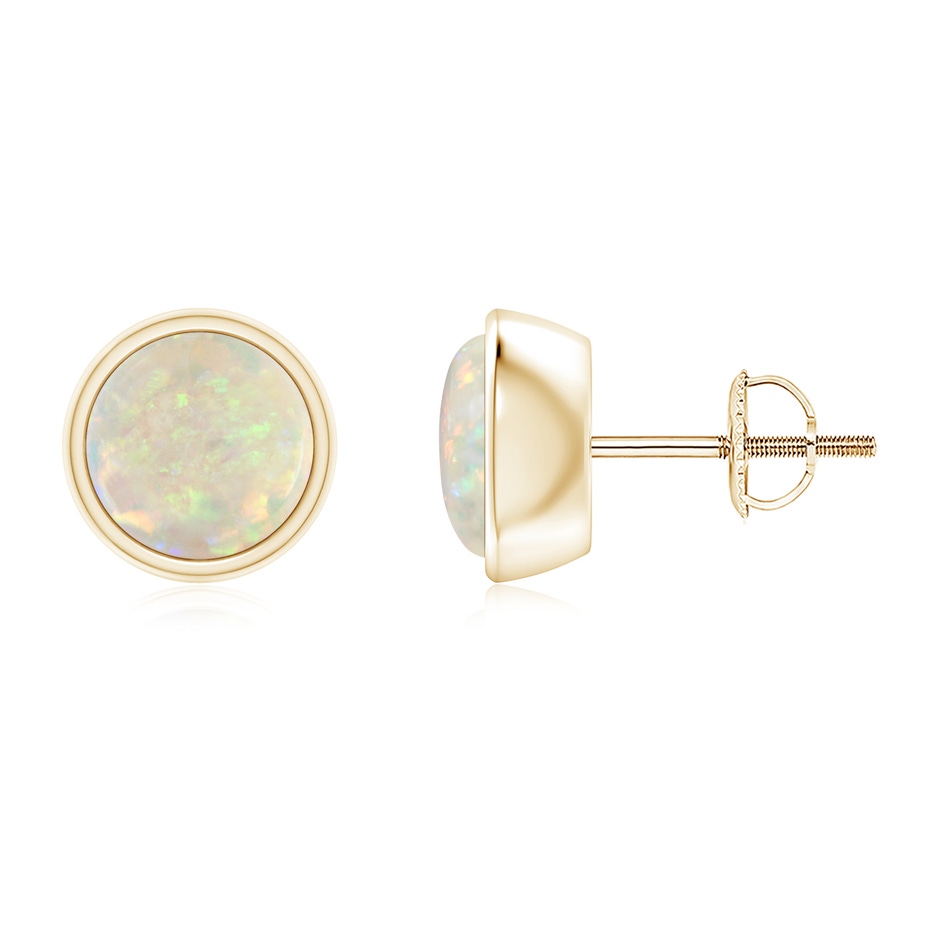 7mm AAA Bezel-Set Round Cabochon Opal Stud Earrings in Yellow Gold 