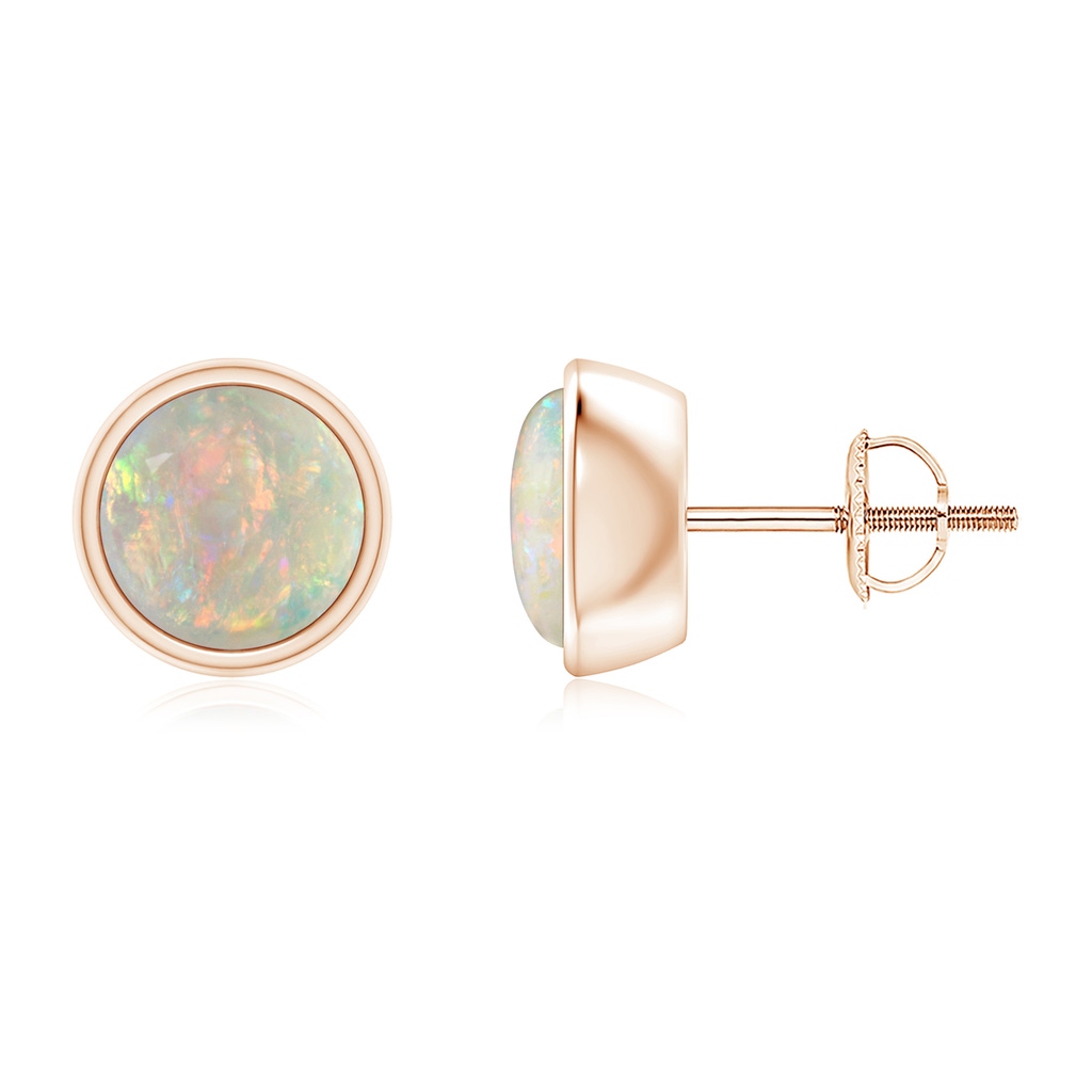 7mm AAAA Bezel-Set Round Cabochon Opal Stud Earrings in Rose Gold