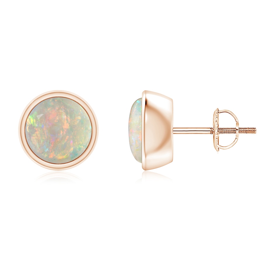 7mm AAAA Bezel-Set Round Cabochon Opal Stud Earrings in Rose Gold 