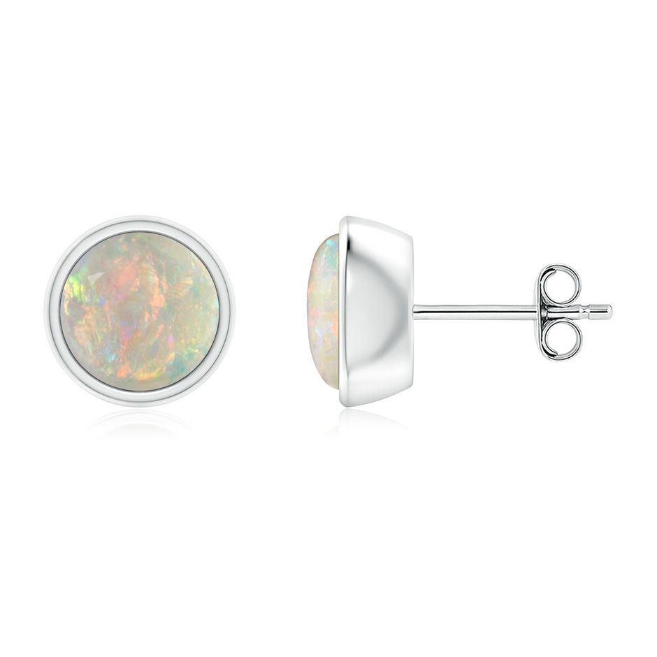 7mm AAAA Bezel-Set Round Cabochon Opal Stud Earrings in S999 Silver 