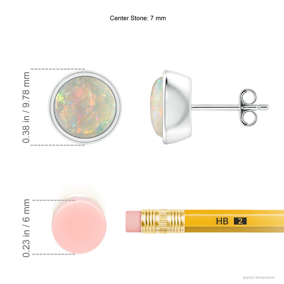 7mm AAAA Bezel-Set Round Cabochon Opal Stud Earrings in S999 Silver ruler