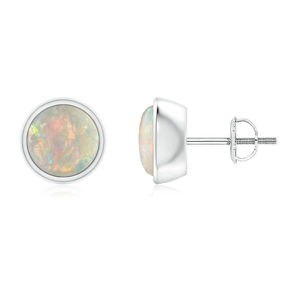 7mm AAAA Bezel-Set Round Cabochon Opal Stud Earrings in White Gold