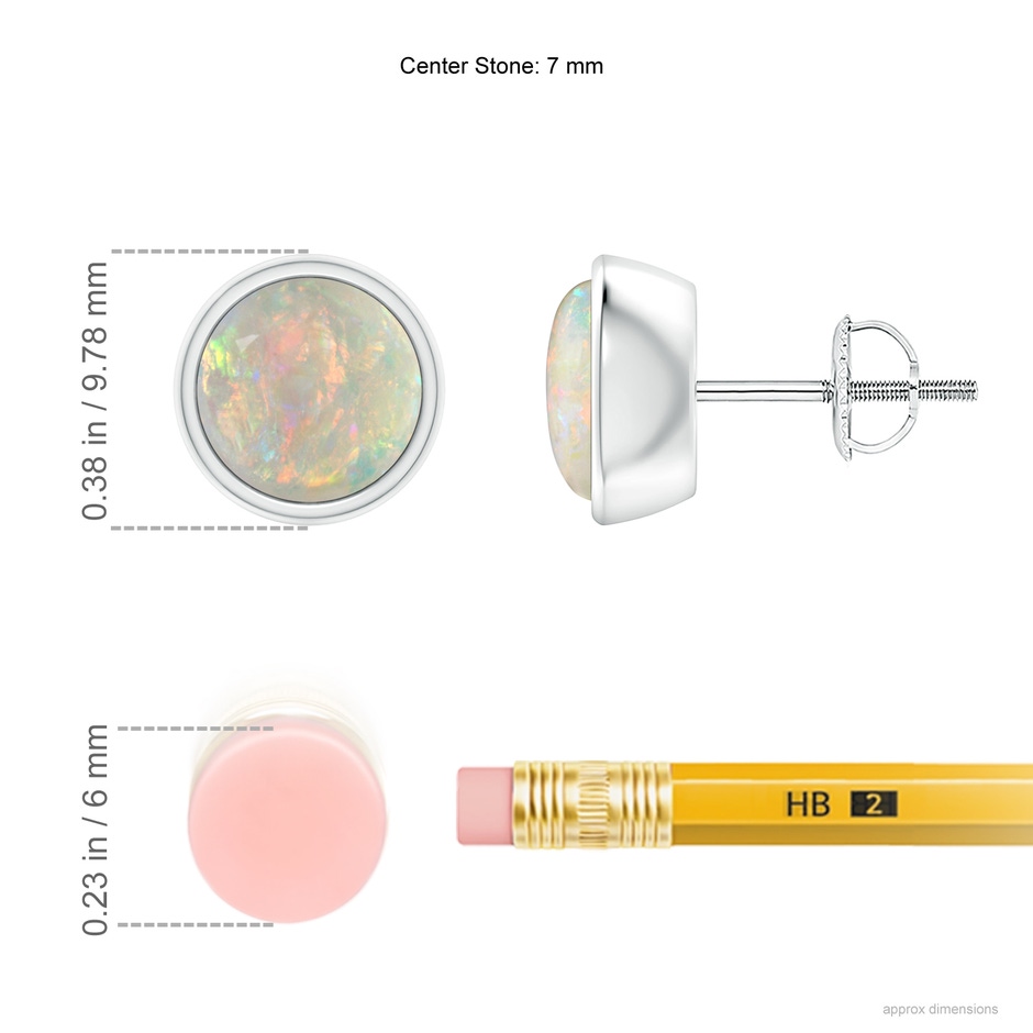7mm AAAA Bezel-Set Round Cabochon Opal Stud Earrings in White Gold ruler