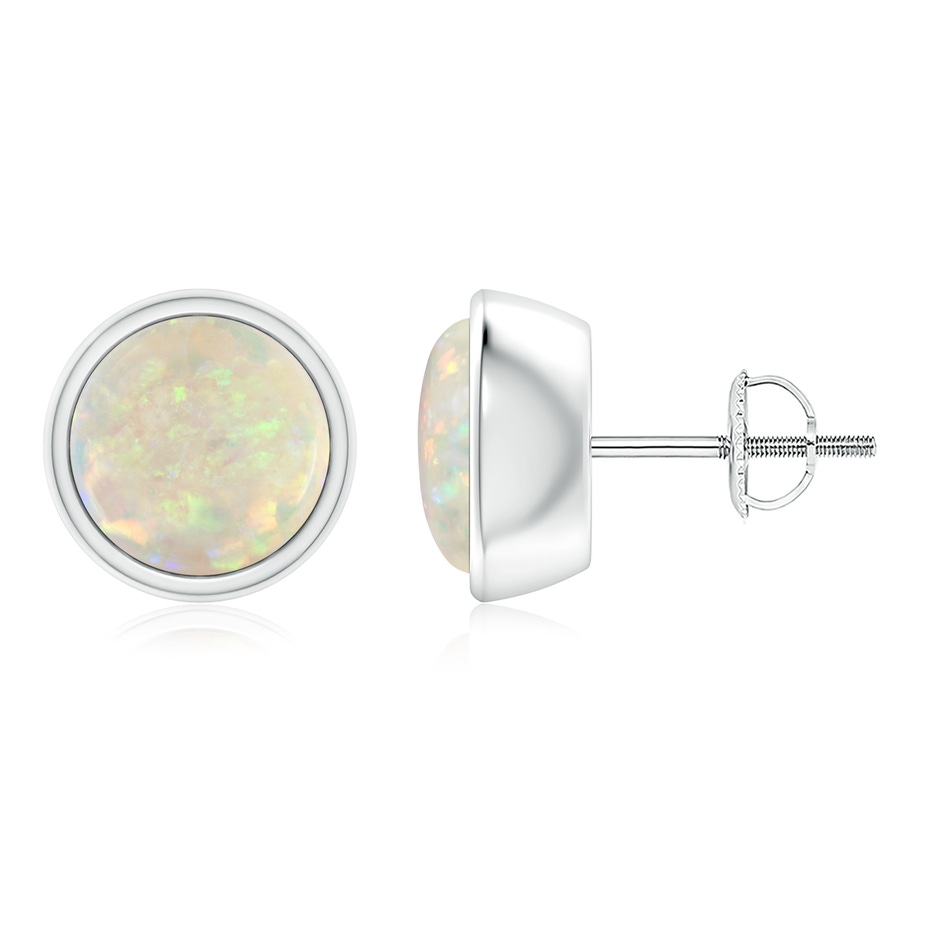 8mm AAA Bezel-Set Round Cabochon Opal Stud Earrings in 18K White Gold 