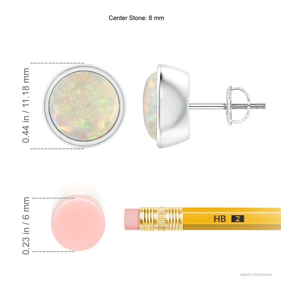 8mm AAA Bezel-Set Round Cabochon Opal Stud Earrings in P950 Platinum ruler