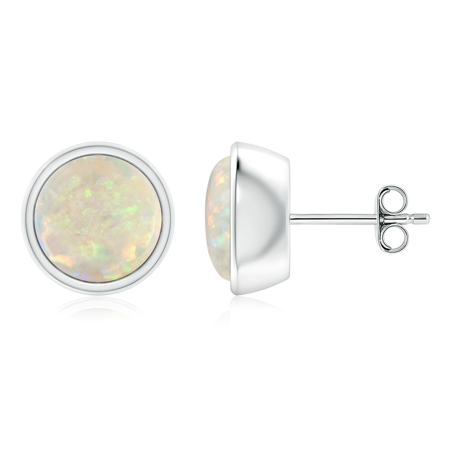 8mm AAA Bezel-Set Round Cabochon Opal Stud Earrings in S999 Silver 