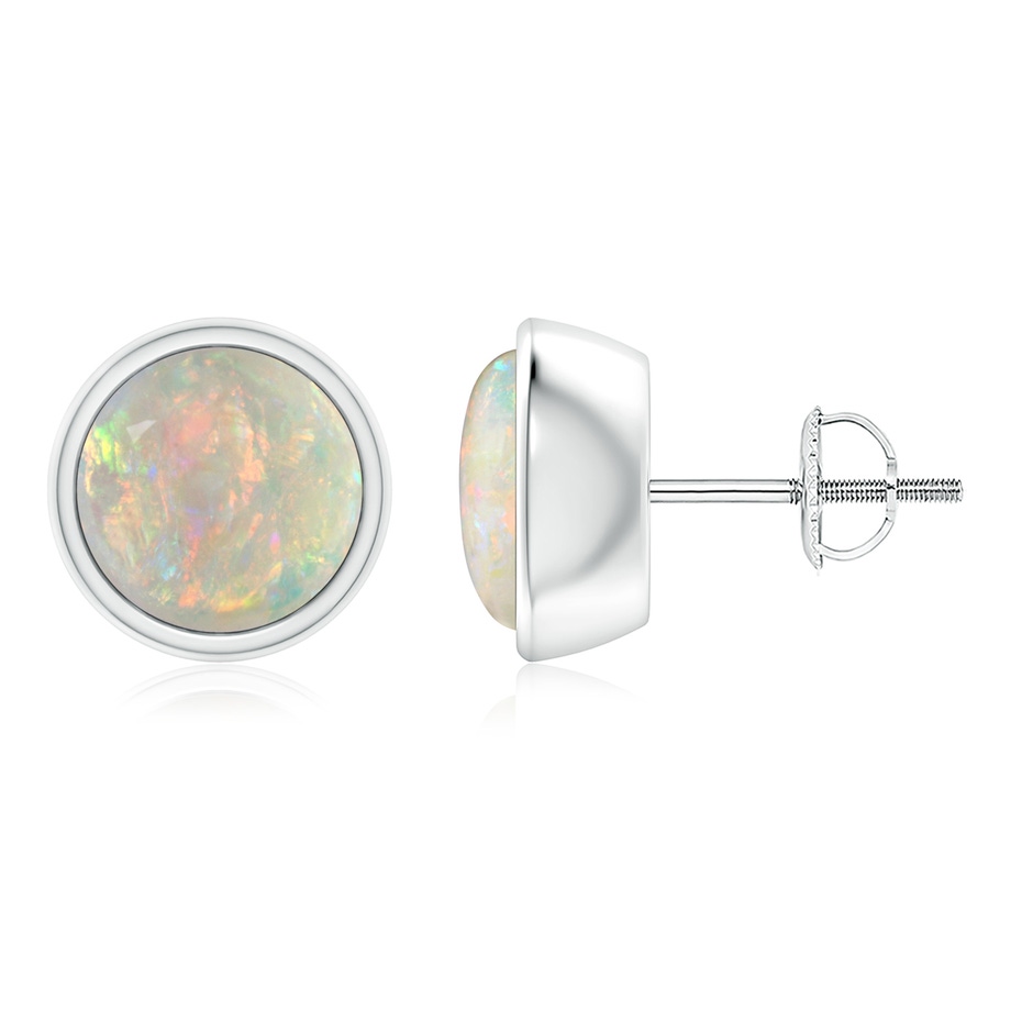 8mm AAAA Bezel-Set Round Cabochon Opal Stud Earrings in 18K White Gold 