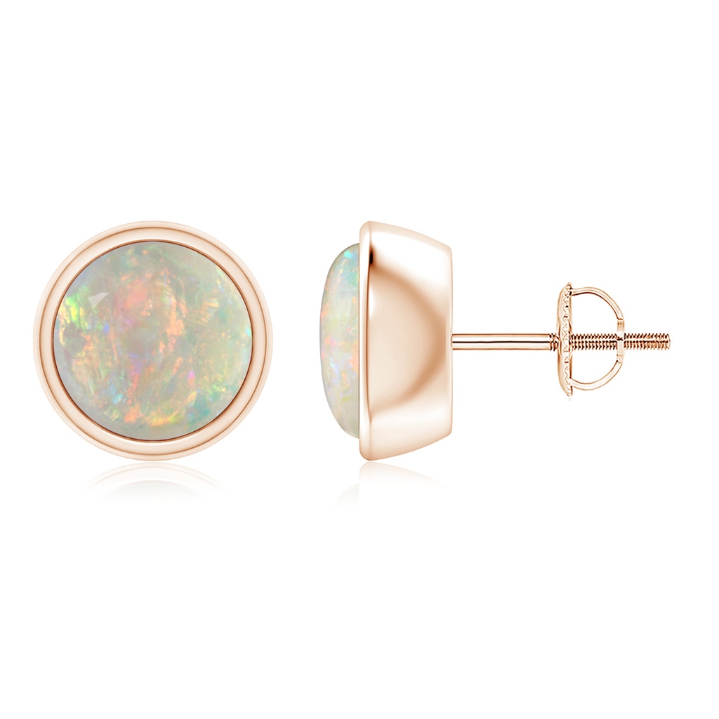 8mm AAAA Bezel-Set Round Cabochon Opal Stud Earrings in Rose Gold