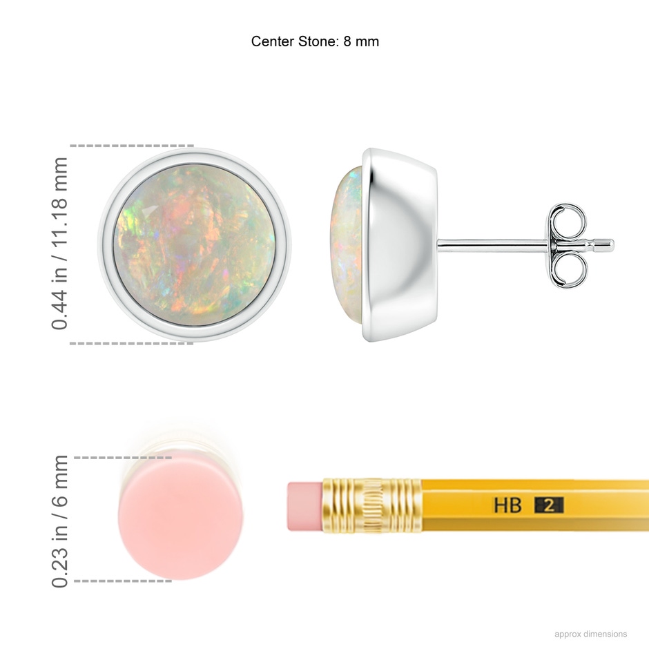 8mm AAAA Bezel-Set Round Cabochon Opal Stud Earrings in S999 Silver ruler