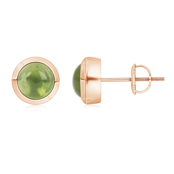 5mm AA Bezel-Set Round Cabochon Peridot Stud Earrings in Rose Gold