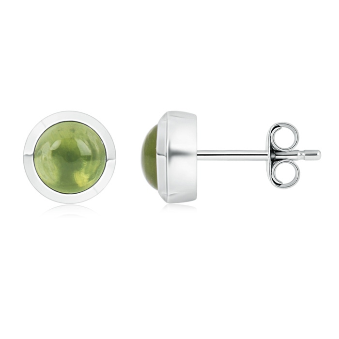 5mm AA Bezel-Set Round Cabochon Peridot Stud Earrings in S999 Silver