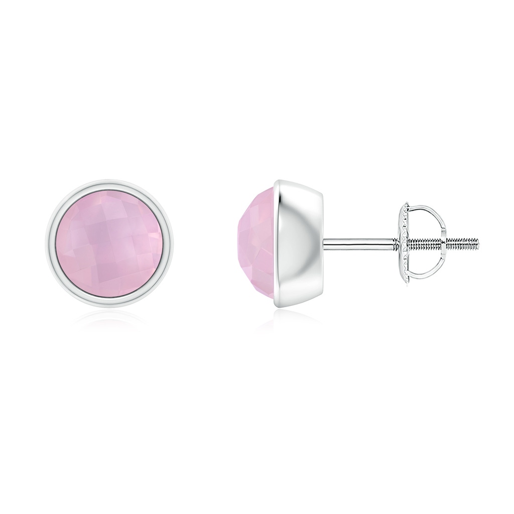 6mm AAAA Bezel-Set Round Cabochon Rose Quartz Stud Earrings in P950 Platinum