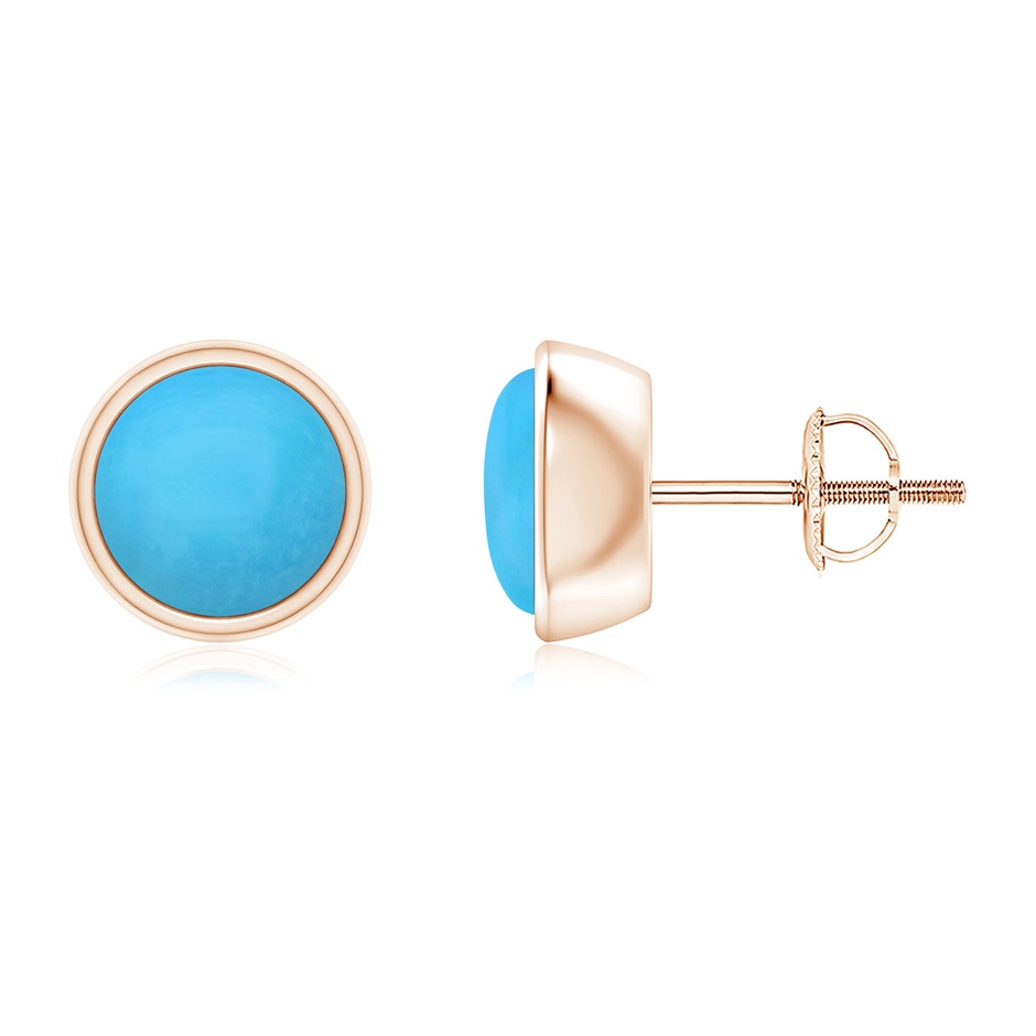 7mm AAA Bezel-Set Round Cabochon Turquoise Stud Earrings in Rose Gold 