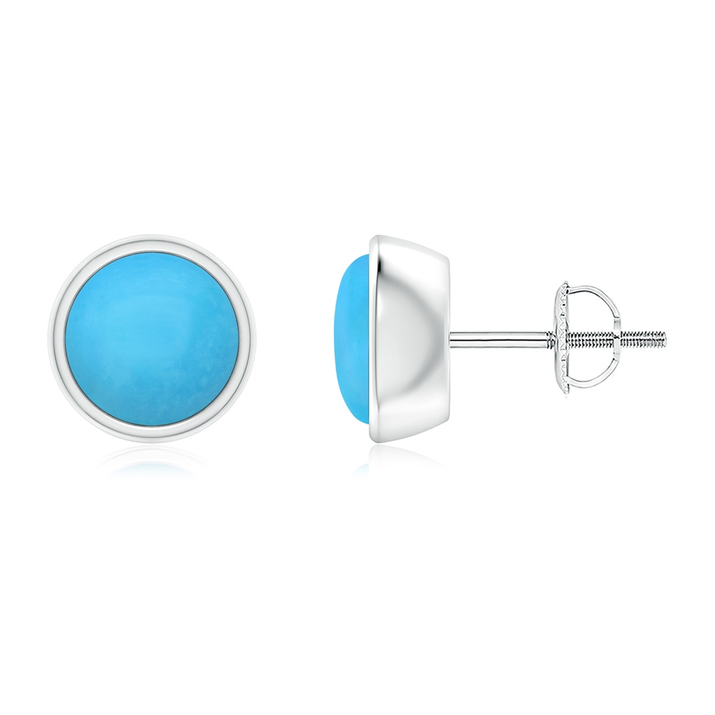 7mm AAA Bezel-Set Round Cabochon Turquoise Stud Earrings in White Gold