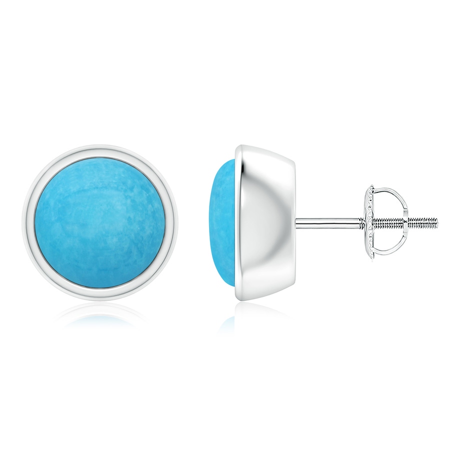 8mm A Bezel-Set Round Cabochon Turquoise Stud Earrings in White Gold 