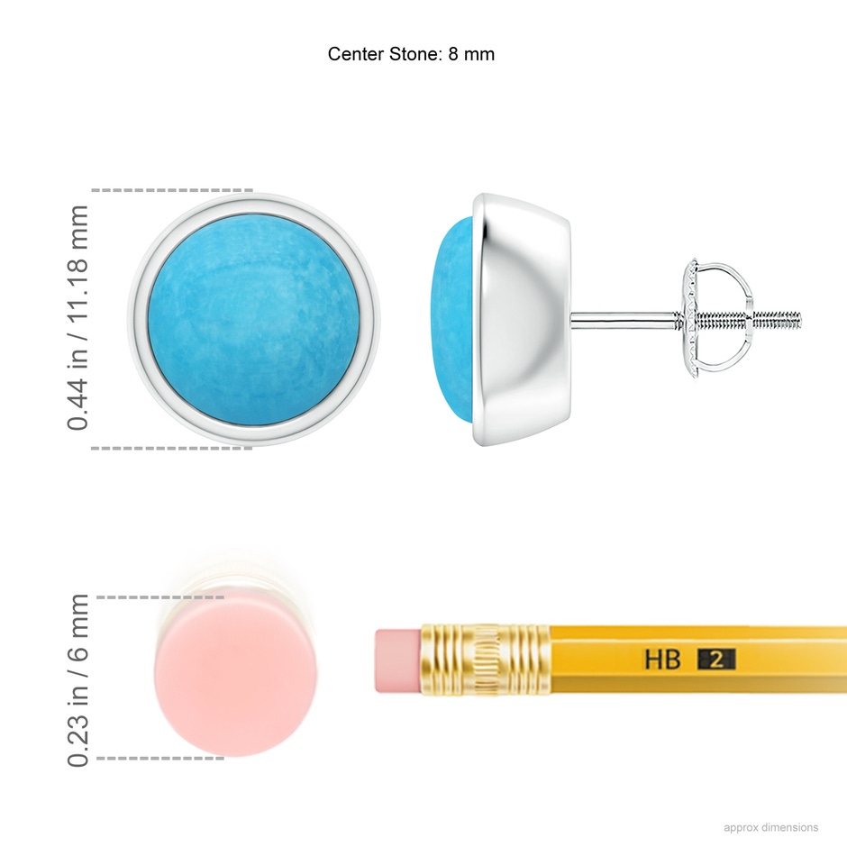 8mm A Bezel-Set Round Cabochon Turquoise Stud Earrings in White Gold ruler