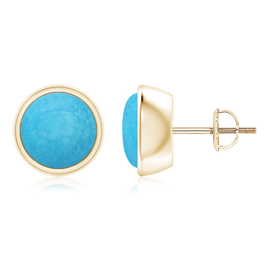 8mm A Bezel-Set Round Cabochon Turquoise Stud Earrings in Yellow Gold 