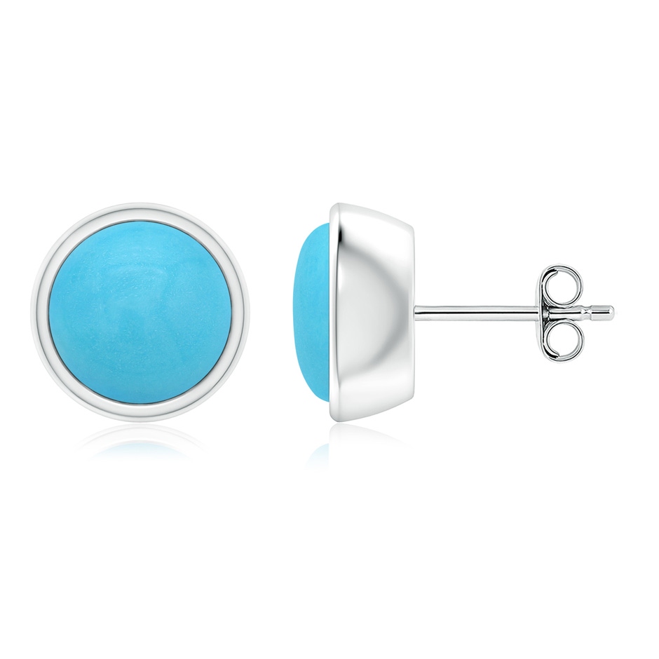 8mm AA Bezel-Set Round Cabochon Turquoise Stud Earrings in S999 Silver 