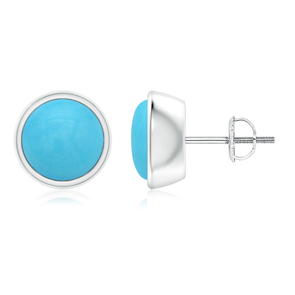8mm AA Bezel-Set Round Cabochon Turquoise Stud Earrings in White Gold 