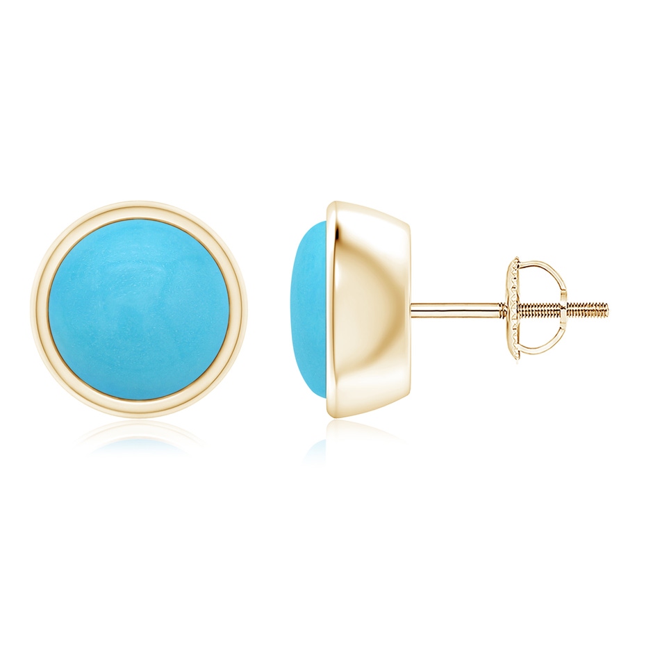 8mm AA Bezel-Set Round Cabochon Turquoise Stud Earrings in Yellow Gold 