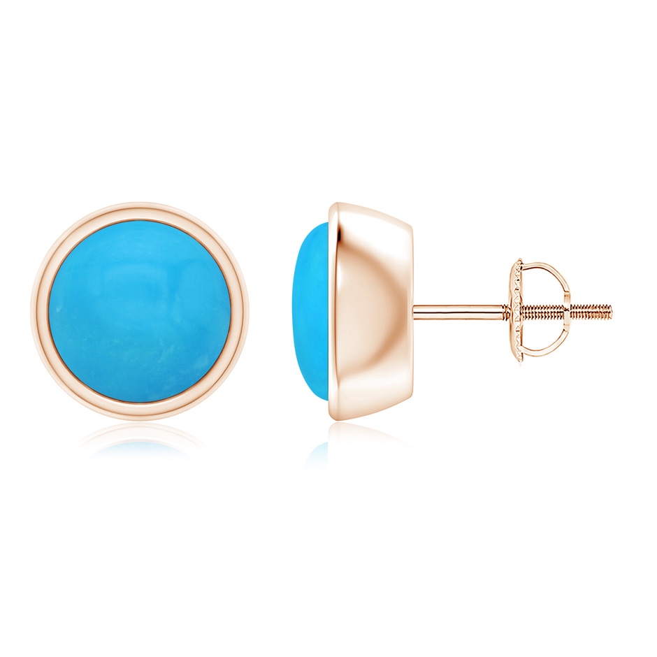 8mm AAAA Bezel-Set Round Cabochon Turquoise Stud Earrings in Rose Gold 